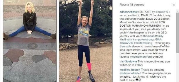 Perse una gamba nell'attentato di Boston: l'ex ballerina Adrienne tornerà a correre