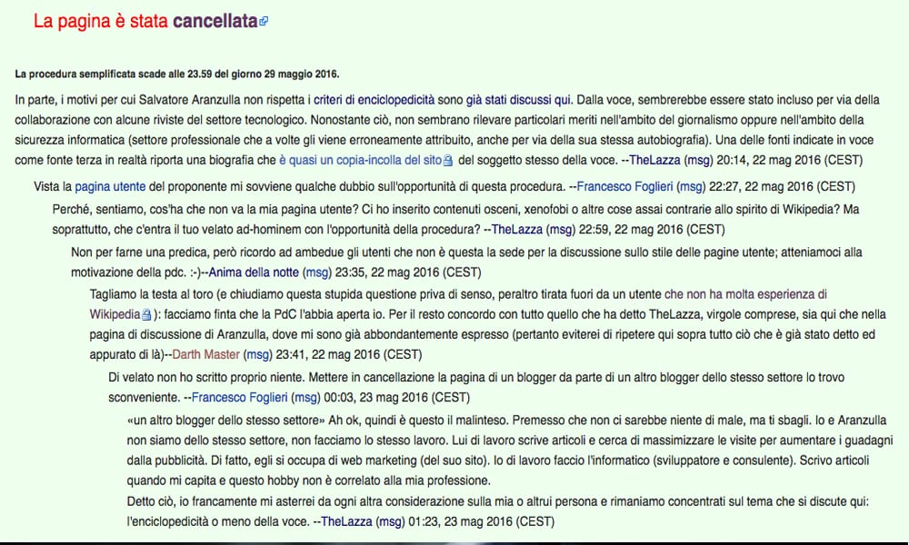Wikipedia elimina la pagina di Salvatore Aranzulla