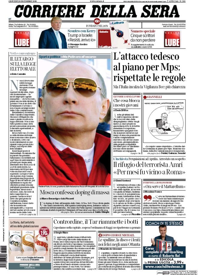 Giovedì 29 dicembre, le prime pagine dei giornali italiani