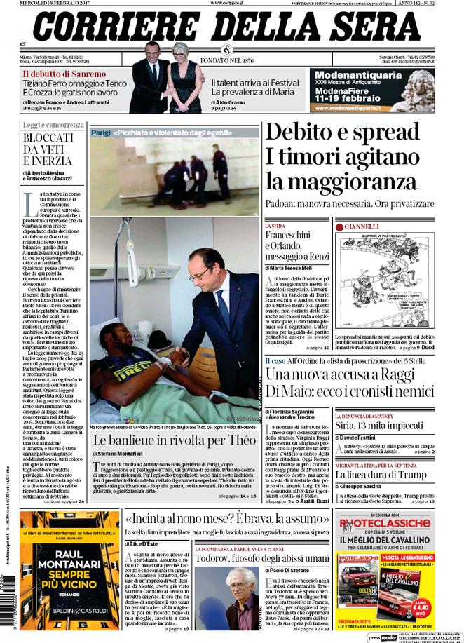 Mercoledì 8 febbraio, le prime pagine dei giornali