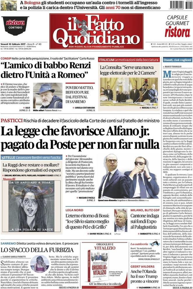 Venerdì 10 febbraio, le prime pagine dei giornali