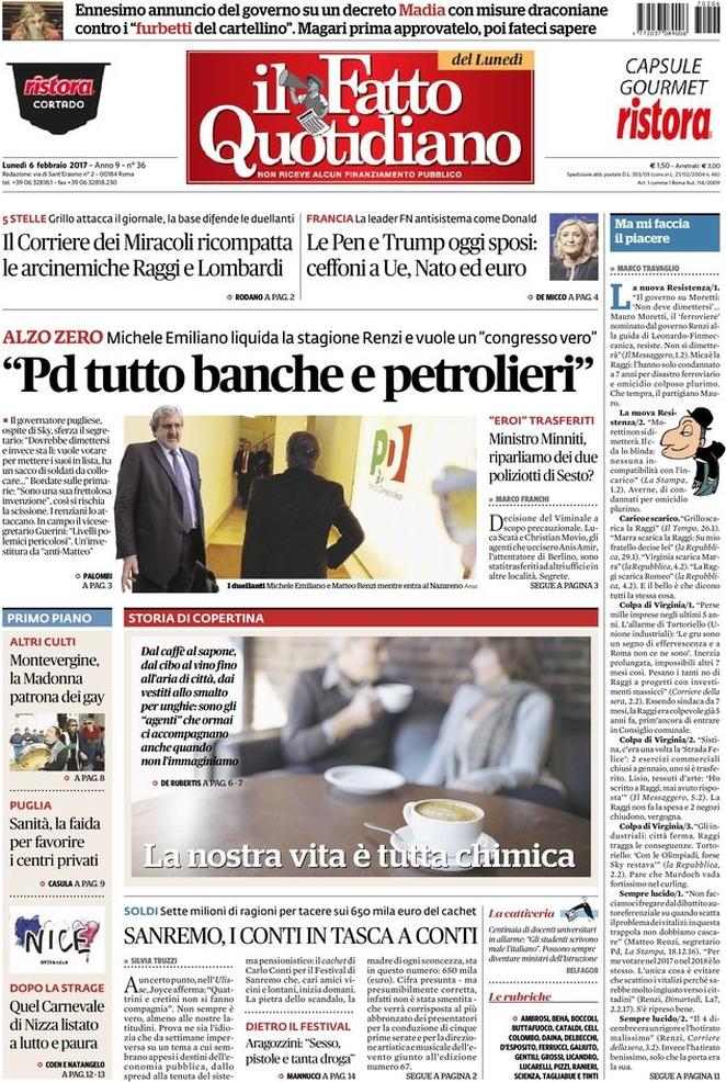 Lunedì 6 febbraio, le prime pagine dei giornali