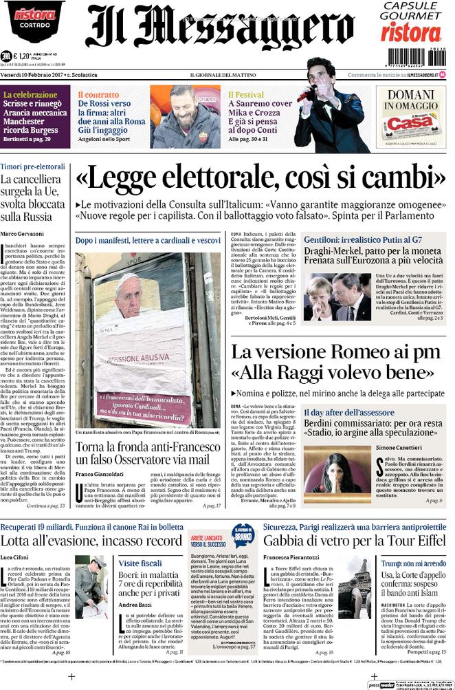 Venerdì 10 febbraio, le prime pagine dei giornali