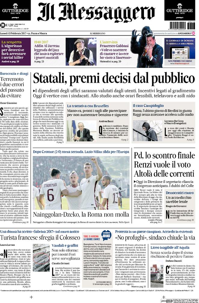 Lunedì 13 febbraio, le prime pagine dei giornali