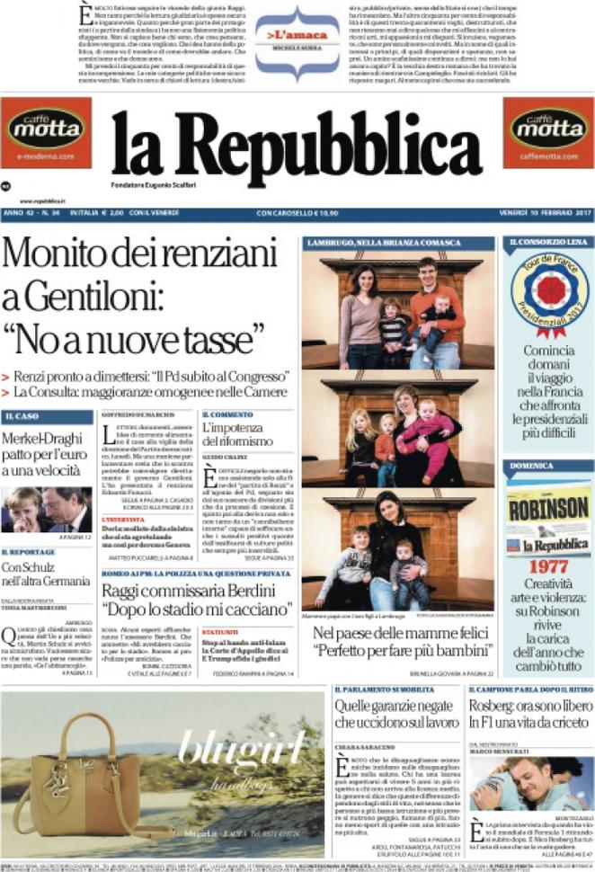 Venerdì 10 febbraio, le prime pagine dei giornali