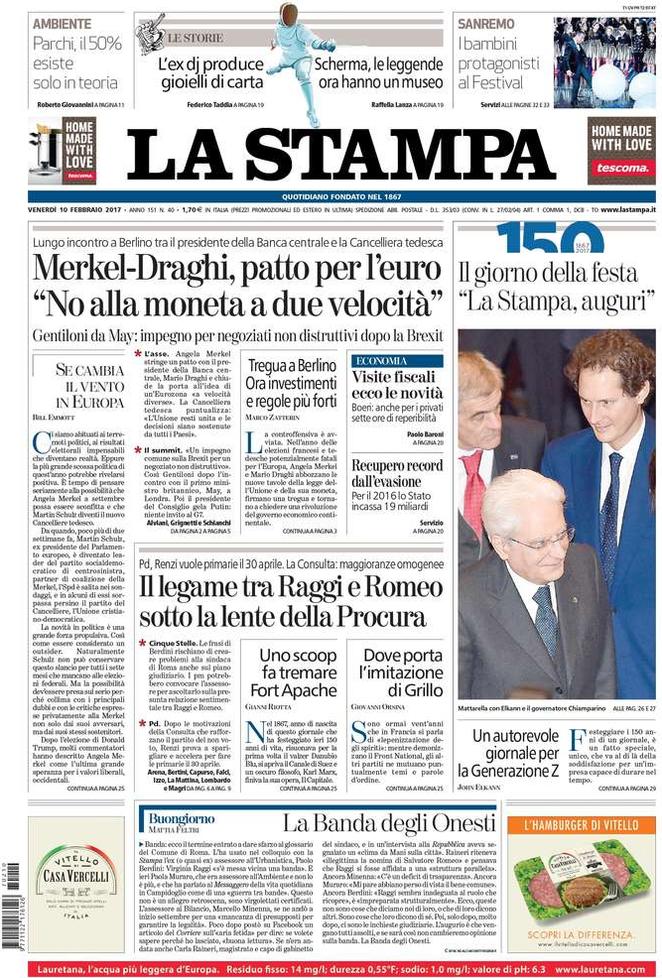 Venerdì 10 febbraio, le prime pagine dei giornali