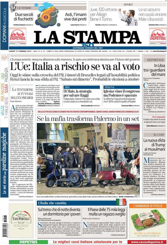 Lunedì 13 febbraio, le prime pagine dei giornali