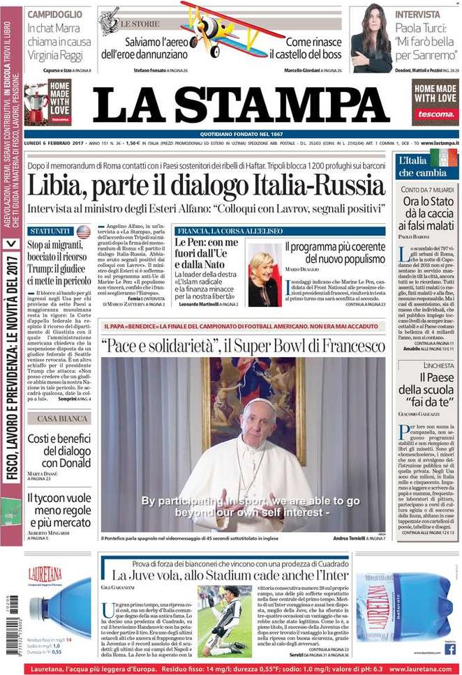 Lunedì 6 febbraio, le prime pagine dei giornali