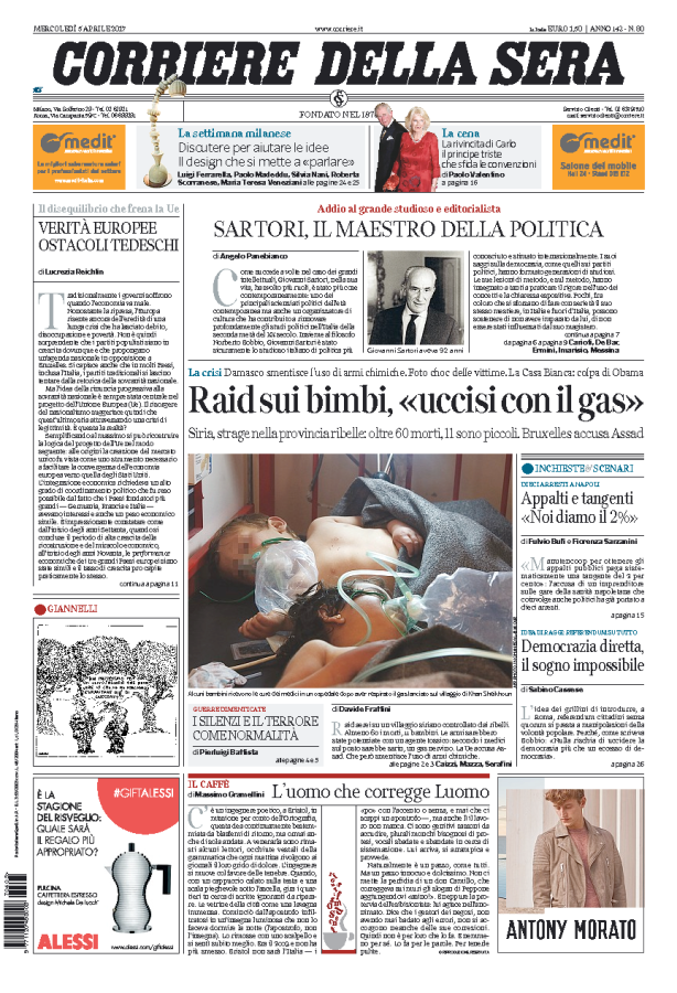 Mercoledì 5 aprile, le prime pagine dei giornali