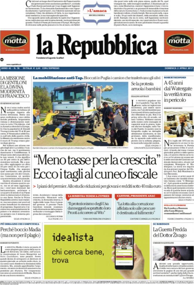 Domenica 2 aprile, le prime pagine dei giornali