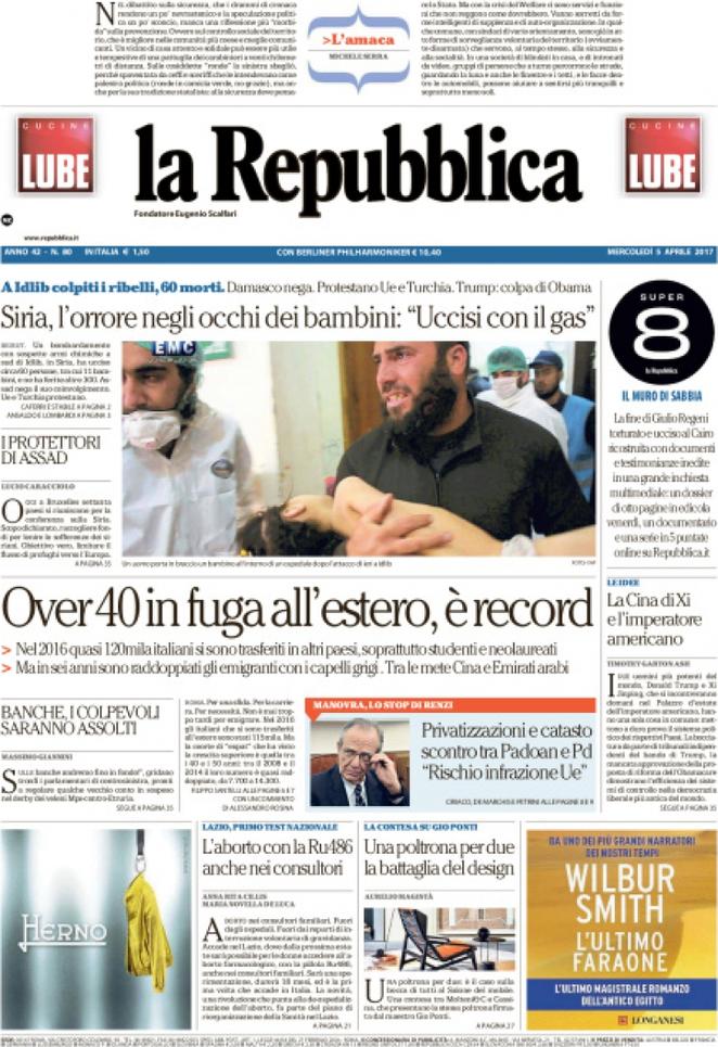 Mercoledì 5 aprile, le prime pagine dei giornali