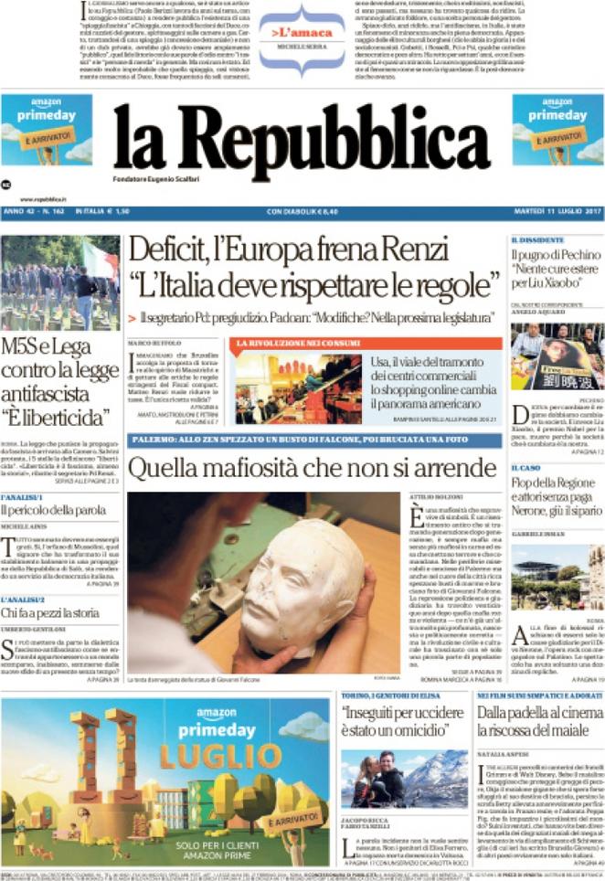 Dal Corriere alla Repubblica alla Stampa, e dal Fatto al Messaggero, ecco come i quotidiani presentano le principali notizie di giornata