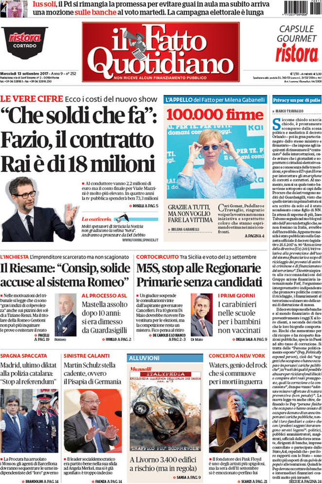 Dal Corriere alla Repubblica alla Stampa, e dal Fatto al Mattino, ecco come i quotidiani presentano le principali notizie di giornata.