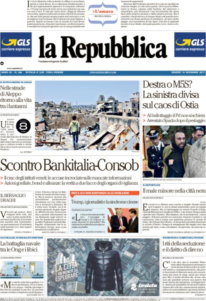 Dal Corriere a Repubblica e alla Stampa, e dal Fatto al Messaggero, ecco come i quotidiani presentano le principali notizie di giornata. Le prime pagine dei giornali di oggi, 9 novembre,