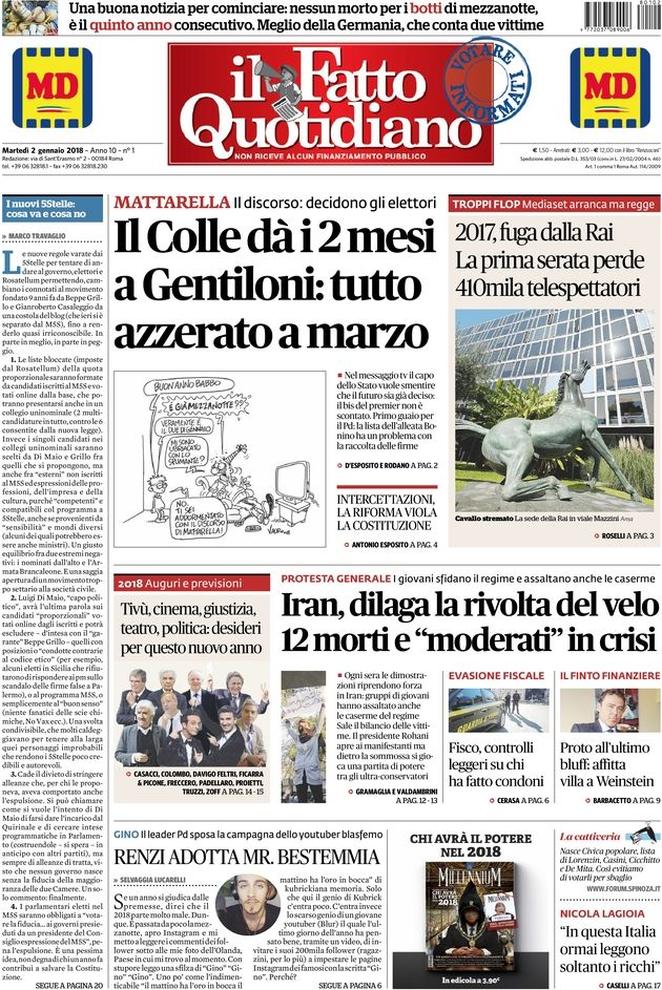 Martedì 2 gennaio, le prime pagine dei giornali