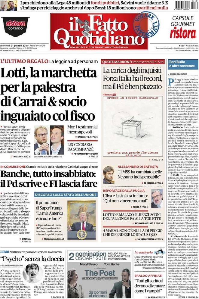 Dal Corriere a Repubblica e alla Stampa, e dal Fatto al Messaggero, ecco come i quotidiani presentano le principali notizie di giornata.  Le prime pagine dei giornali di oggi 30 gennaio