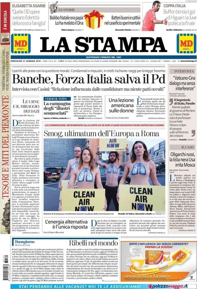 Dal Corriere a Repubblica e alla Stampa, e dal Fatto al Messaggero, ecco come i quotidiani presentano le principali notizie di giornata.  Le prime pagine dei giornali di oggi 30 gennaio