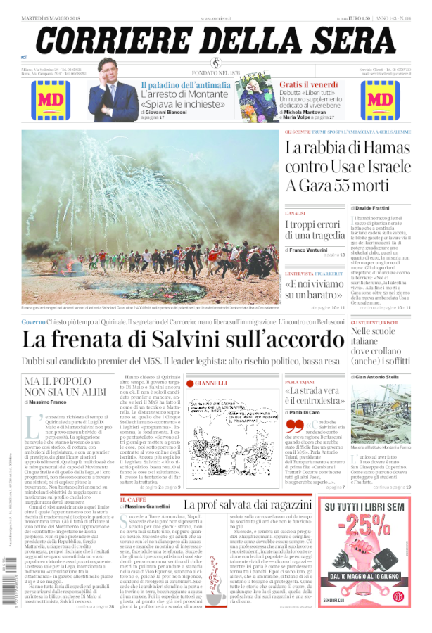 Dal Corriere a Repubblica e alla Stampa, e dal Fatto al Messaggero, ecco come i quotidiani presentano le principali notizie di giornata.